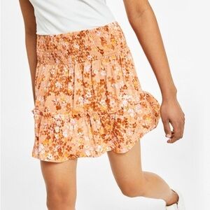 NWT Hippie Rose Juniors' Printed Smocked-Waist Orange Floral Mini Skirt (XL)